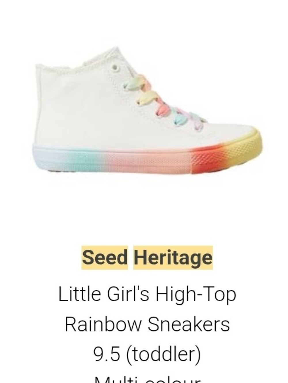 Seed Heritage White High-Top Sneakers with Rainbow Sole 9.5